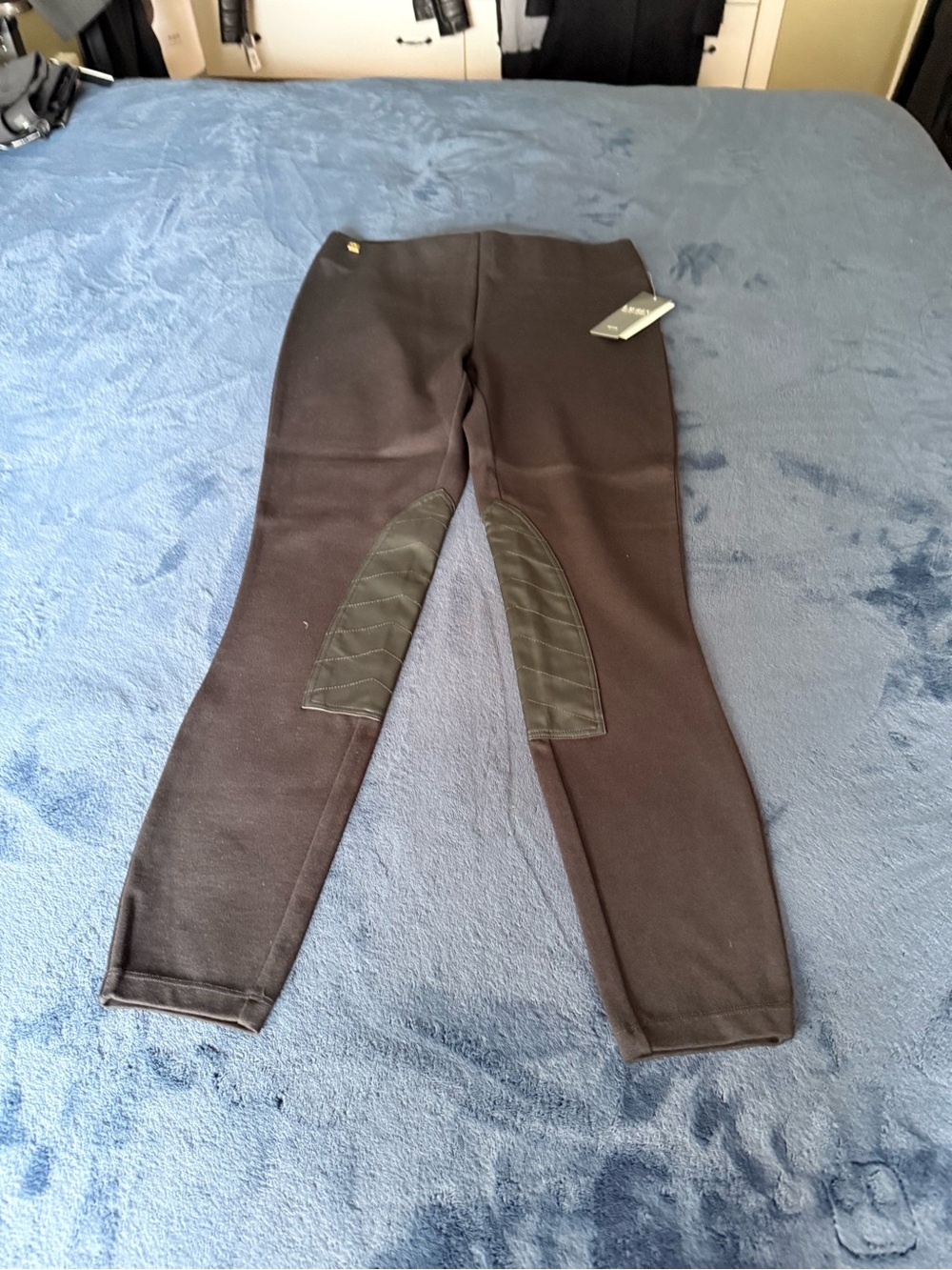 Lauren Ralph Lauren Black Equestrian Leggings Faux Leather Knee Patch Petite NWT